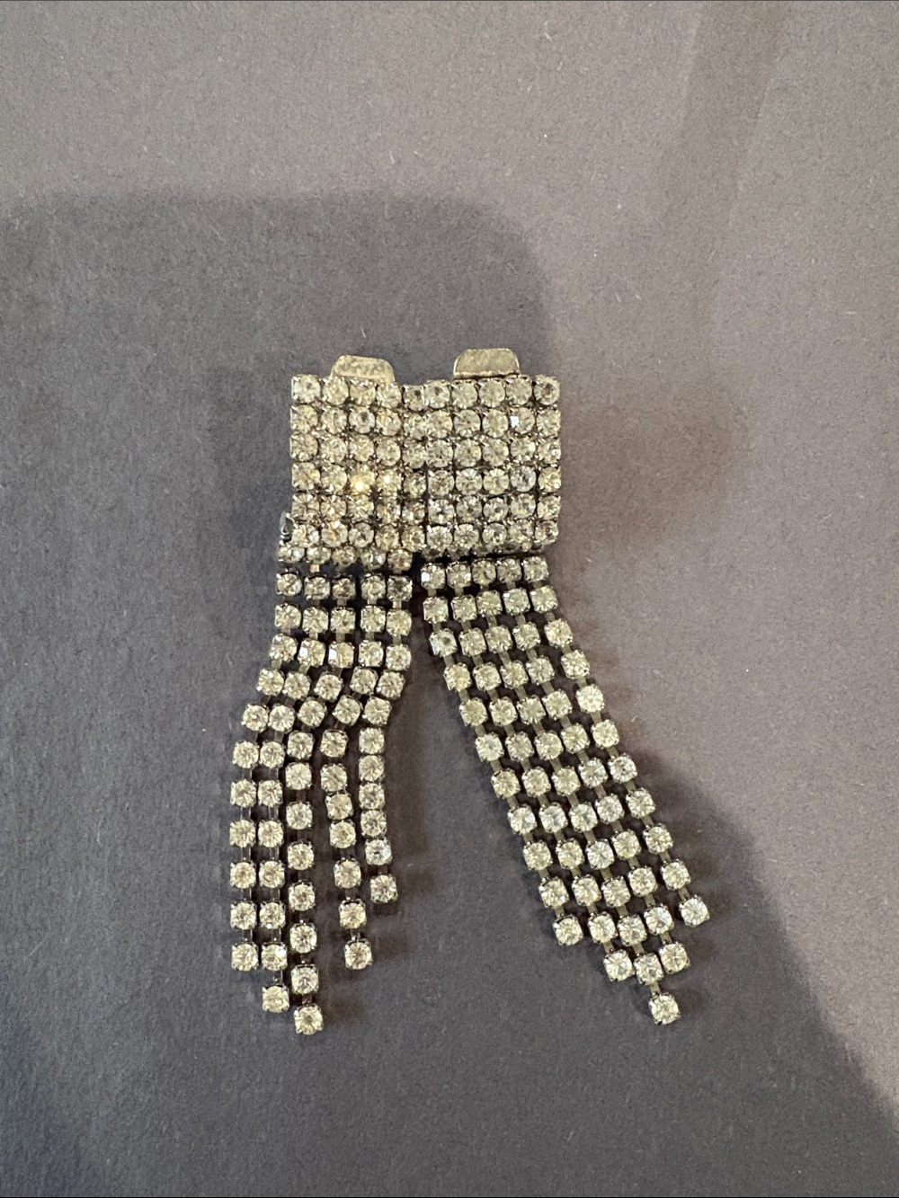 Rhinestone Fringe Clip-On Earrings - Silver Tone